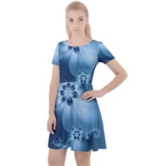 Steel Blue Flowers Cap Sleeve Velour Dress 