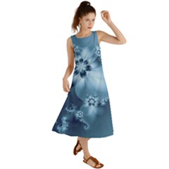 Steel Blue Flowers Summer Maxi Dress