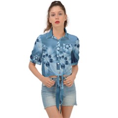 Steel Blue Flowers Tie Front Shirt  by SpinnyChairDesigns