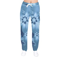 Steel Blue Flowers Women velvet Drawstring Pants