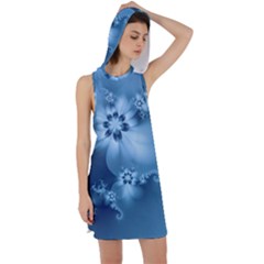 Steel Blue Flowers Racer Back Hoodie Dress by SpinnyChairDesigns