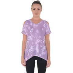 Lavender And White Flowers Cut Out Side Drop Tee by SpinnyChairDesigns