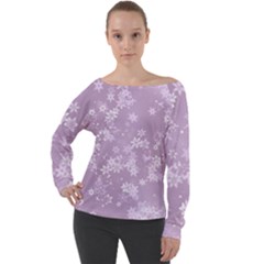 Lavender And White Flowers Off Shoulder Long Sleeve Velour Top by SpinnyChairDesigns