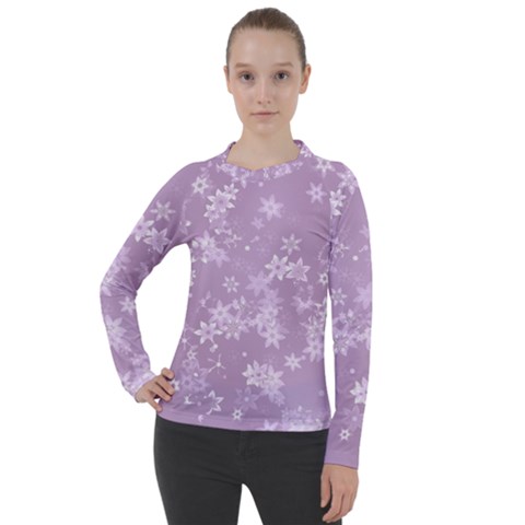 Lavender And White Flowers Women s Pique Long Sleeve Tee by SpinnyChairDesigns