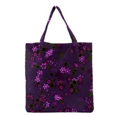 Purple Flowers Grocery Tote Bag by SpinnyChairDesigns