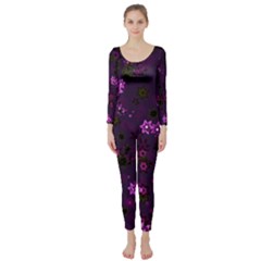 Purple Flowers Long Sleeve Catsuit by SpinnyChairDesigns