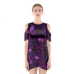 Purple Flowers Shoulder Cutout One Piece Dress by SpinnyChairDesigns