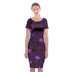 Purple Flowers Classic Short Sleeve Midi Dress