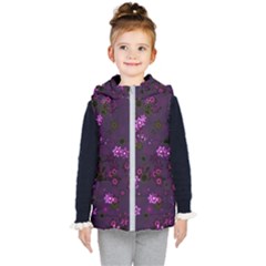 Purple Flowers Kids  Hooded Puffer Vest by SpinnyChairDesigns
