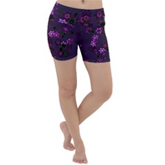 Purple Flowers Lightweight Velour Yoga Shorts by SpinnyChairDesigns