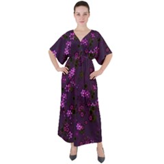 Purple Flowers V-neck Boho Style Maxi Dress by SpinnyChairDesigns