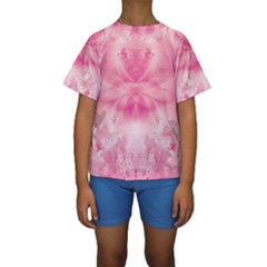 Pink Floral Pattern Kids  Short Sleeve Swimwear by SpinnyChairDesigns