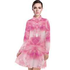 Pink Floral Pattern Long Sleeve Chiffon Shirt Dress by SpinnyChairDesigns