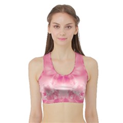 Pink Floral Pattern Sports Bra With Border by SpinnyChairDesigns