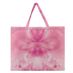 Pink Floral Pattern Zipper Large Tote Bag by SpinnyChairDesigns