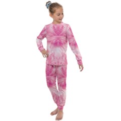 Pink Floral Pattern Kids  Long Sleeve Set  by SpinnyChairDesigns