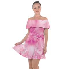 Pink Floral Pattern Off Shoulder Velour Dress by SpinnyChairDesigns