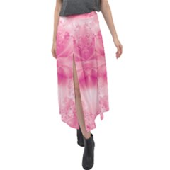 Pink Floral Pattern Velour Split Maxi Skirt by SpinnyChairDesigns