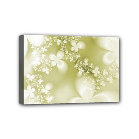 Olive Green With White Flowers Mini Canvas 6  X 4  (stretched) by SpinnyChairDesigns