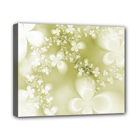 Olive Green With White Flowers Canvas 10  X 8  (stretched) by SpinnyChairDesigns