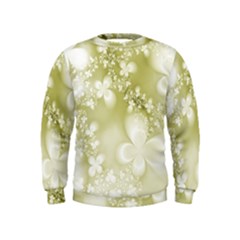 Olive Green With White Flowers Kids  Sweatshirt