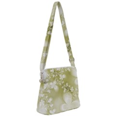 Olive Green With White Flowers Zipper Messenger Bag by SpinnyChairDesigns