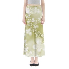 Olive Green With White Flowers Full Length Maxi Skirt