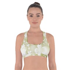 Olive Green With White Flowers Cross Back Sports Bra by SpinnyChairDesigns