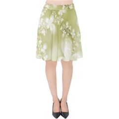 Olive Green With White Flowers Velvet High Waist Skirt