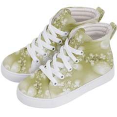 Olive Green With White Flowers Kids  Hi-top Skate Sneakers by SpinnyChairDesigns