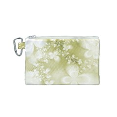 Olive Green With White Flowers Canvas Cosmetic Bag (small) by SpinnyChairDesigns
