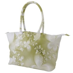 Olive Green With White Flowers Canvas Shoulder Bag by SpinnyChairDesigns