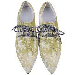 Olive Green With White Flowers Pointed Oxford Shoes by SpinnyChairDesigns