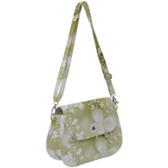 Olive Green With White Flowers Saddle Handbag by SpinnyChairDesigns