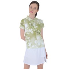 Olive Green With White Flowers Women s Polo Tee