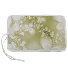 Olive Green With White Flowers Pen Storage Case (m) by SpinnyChairDesigns