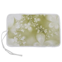 Olive Green With White Flowers Pen Storage Case (l) by SpinnyChairDesigns