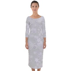 Ash Grey Floral Pattern Quarter Sleeve Midi Bodycon Dress by SpinnyChairDesigns