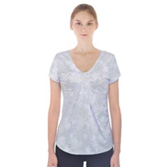 Ash Grey Floral Pattern Short Sleeve Front Detail Top by SpinnyChairDesigns