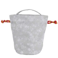 Ash Grey Floral Pattern Drawstring Bucket Bag by SpinnyChairDesigns