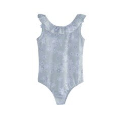 Ash Grey Floral Pattern Kids  Frill Swimsuit by SpinnyChairDesigns