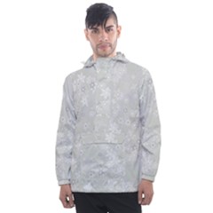 Ash Grey Floral Pattern Men s Front Pocket Pullover Windbreaker by SpinnyChairDesigns