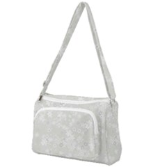 Ash Grey Floral Pattern Front Pocket Crossbody Bag by SpinnyChairDesigns