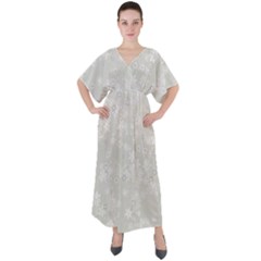Ash Grey Floral Pattern V-neck Boho Style Maxi Dress by SpinnyChairDesigns