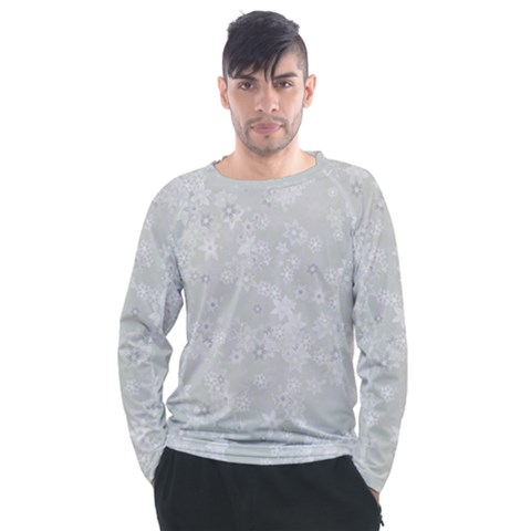 Ash Grey Floral Pattern Men s Long Sleeve Raglan Tee by SpinnyChairDesigns