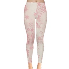 Baby Pink Floral Print Leggings  by SpinnyChairDesigns