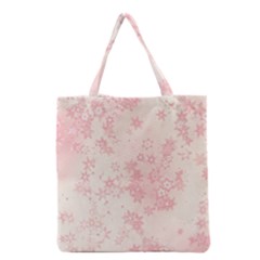 Baby Pink Floral Print Grocery Tote Bag by SpinnyChairDesigns