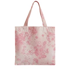 Baby Pink Floral Print Zipper Grocery Tote Bag by SpinnyChairDesigns