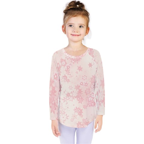 Baby Pink Floral Print Kids  Long Sleeve Tee by SpinnyChairDesigns