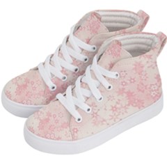 Baby Pink Floral Print Kids  Hi-top Skate Sneakers by SpinnyChairDesigns